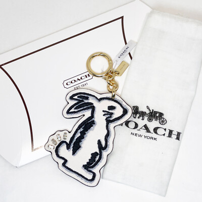 Coach Selena Gomez Bunny Bag Charm Key FOB - Leather 39320 NWT + gift box