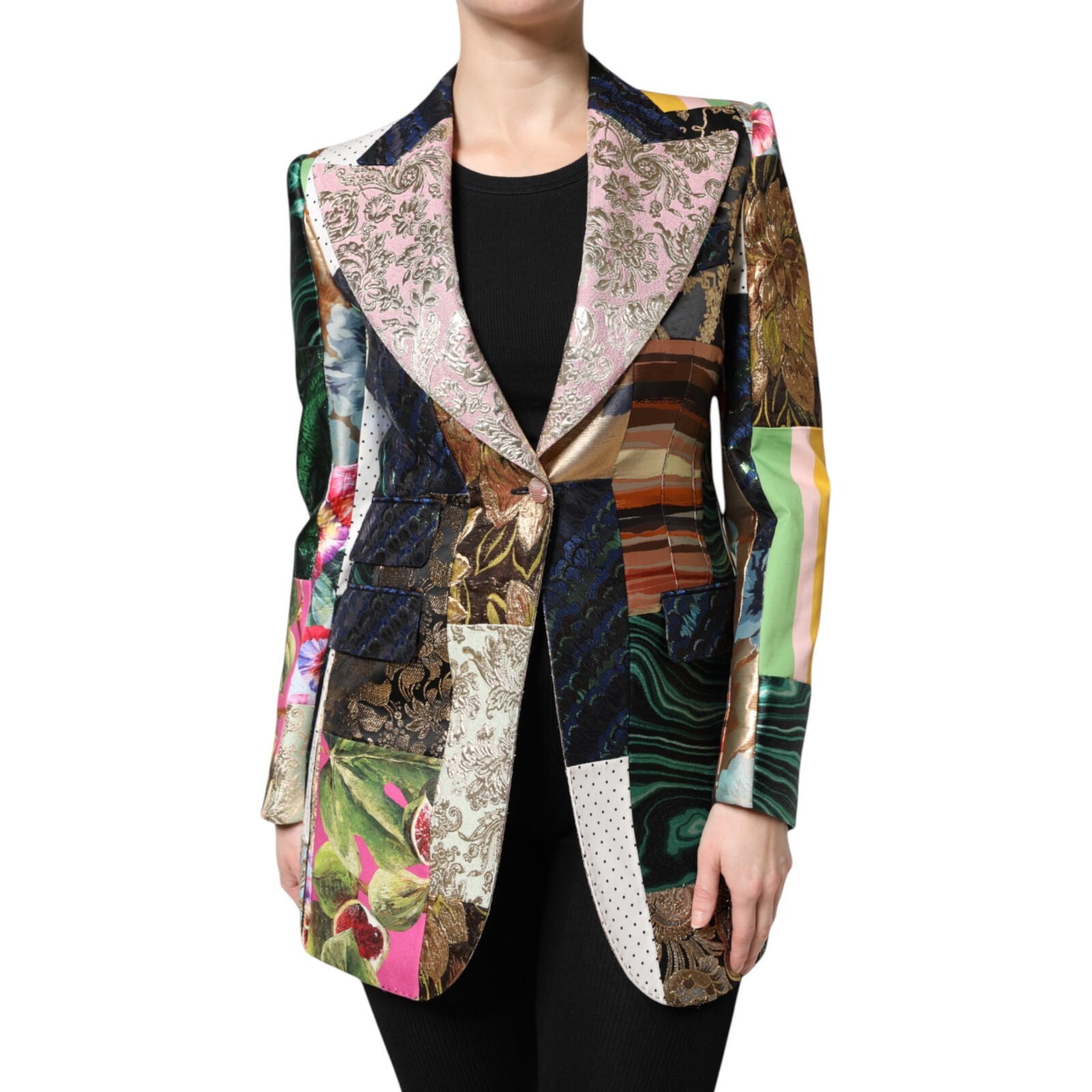 DOLCE & GABBANA Jacket Multicolor Floral Patchwork Jacquard
