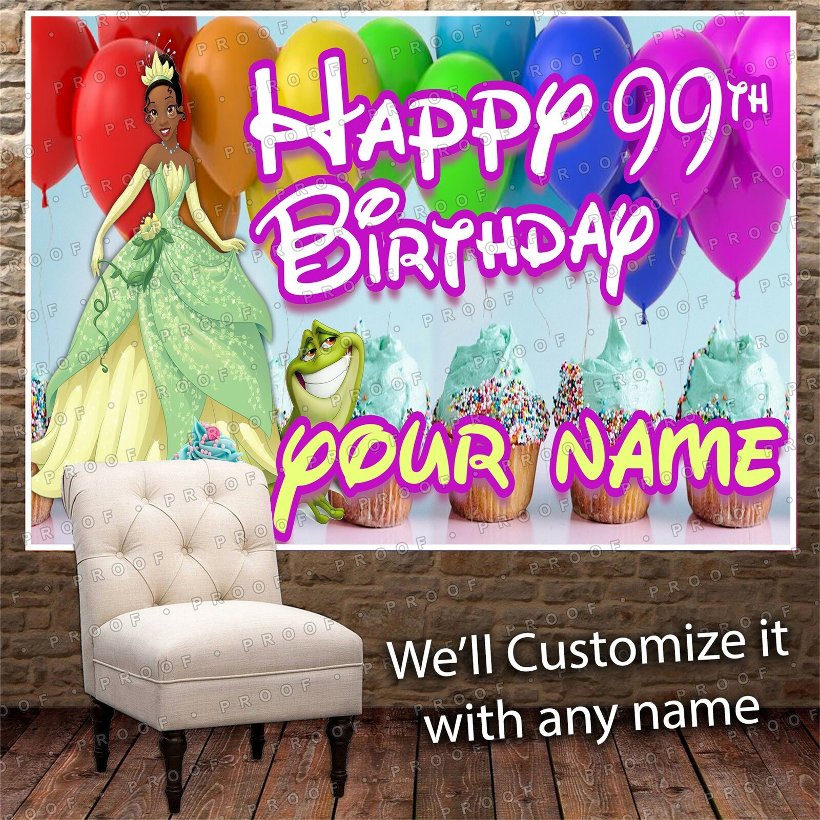 Tiana princess Birthday Banner Personalized Party Backdrop