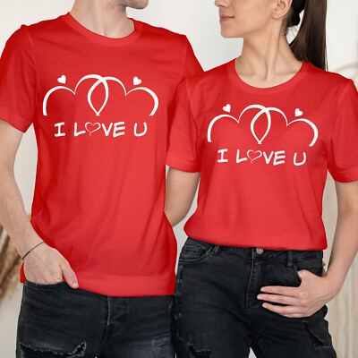 I Love U My Valentine Happy Valentine's Day Couple Love Matching T-Shirts #VD