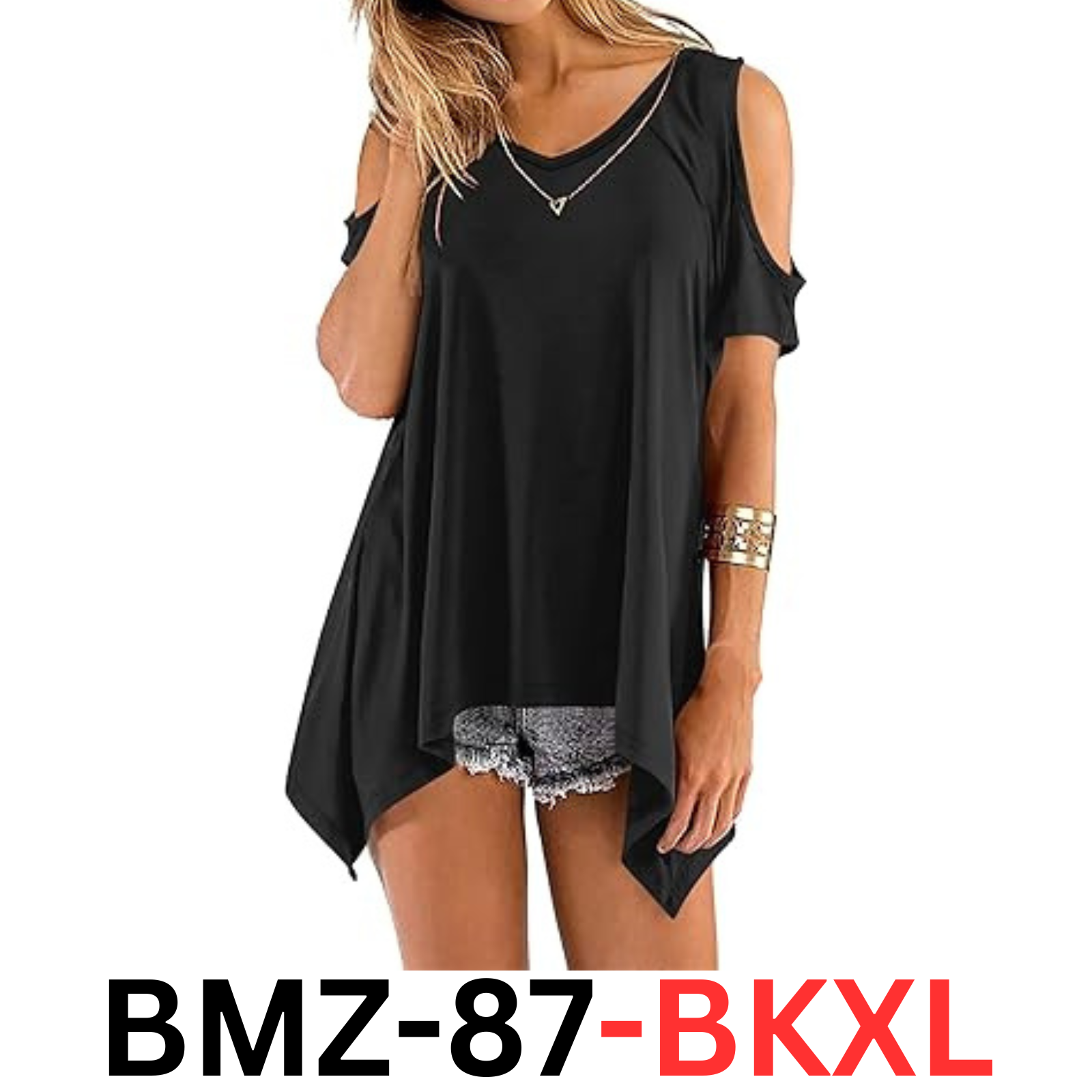 Beluring Women's V-Neck Summer Cold Shoulder Asymmetrical Short Sleeve Shirt, XL