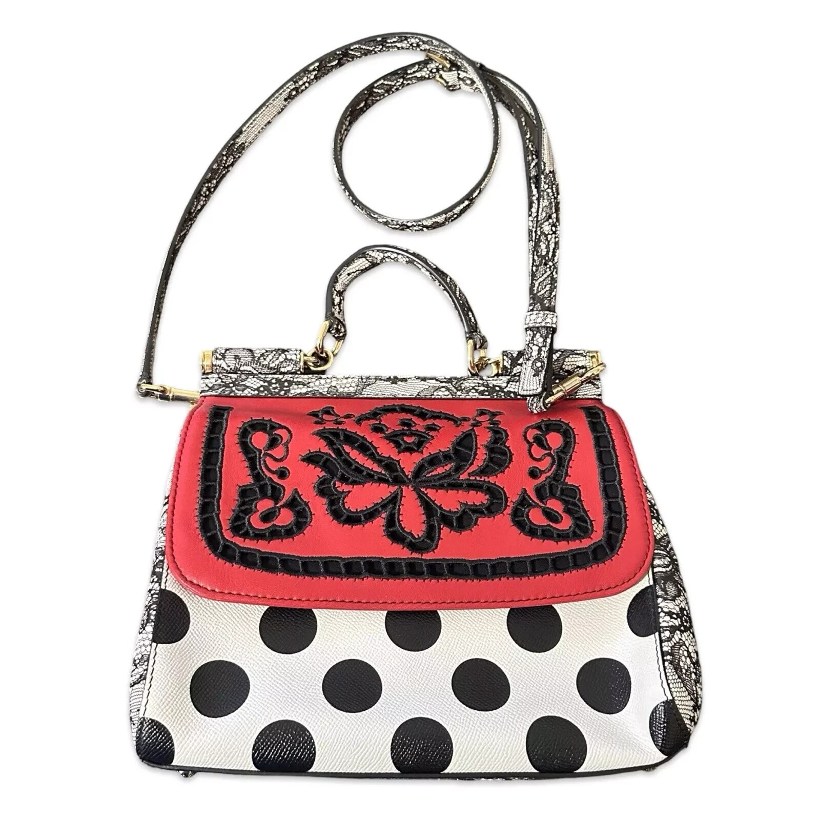Dolce Gabbana Polka Dot Leather Medium Bag Miss Sicily