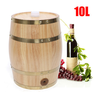 2.6 Gal Wooden Barrel Storage Wine Bourbon Whiskey Pine Barrel Home Bar 1*Faucet