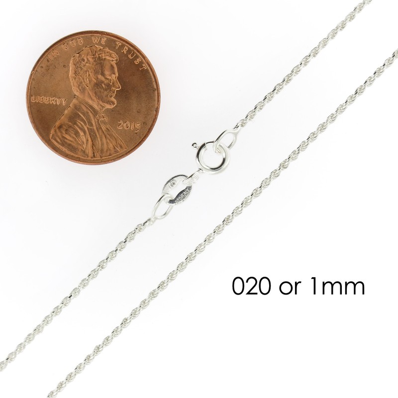 925 Sterling Silver Diamond Cut Rope Chain Necklace .925 Italy