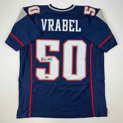 Facsimile Autographed Mike Vrabel New England Blue Reprint Jersey Size Men's XL