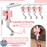 Shimeyao 8 Pcs Pink Bow Christmas Stocking Holder Heavy Duty Cast Iron Stocking Hooks Non-Slip Fireplace Hangers Xmas Bow Decoration for Mantle Shelf Staircases Party
