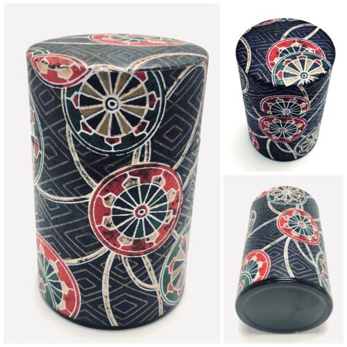 Japanese Style Canister Drop Tea Washi Paper Wheel Pattern Tin Metal Container