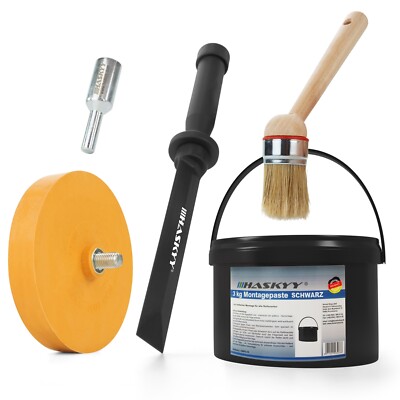 Reifenmontage Paste Schwarz 3kg Set Pinsel 22cm Folienradierer und Schaber