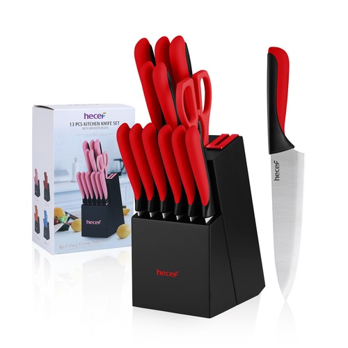 13Pcs Kitchen Knife Block Set Super Sharp Stainless Steel Chef Knife Steak Knife