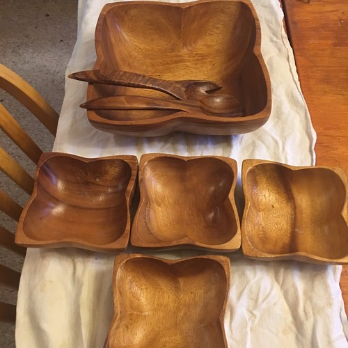 7 Piece Wood Salad Bowl Set Mid Century Modern