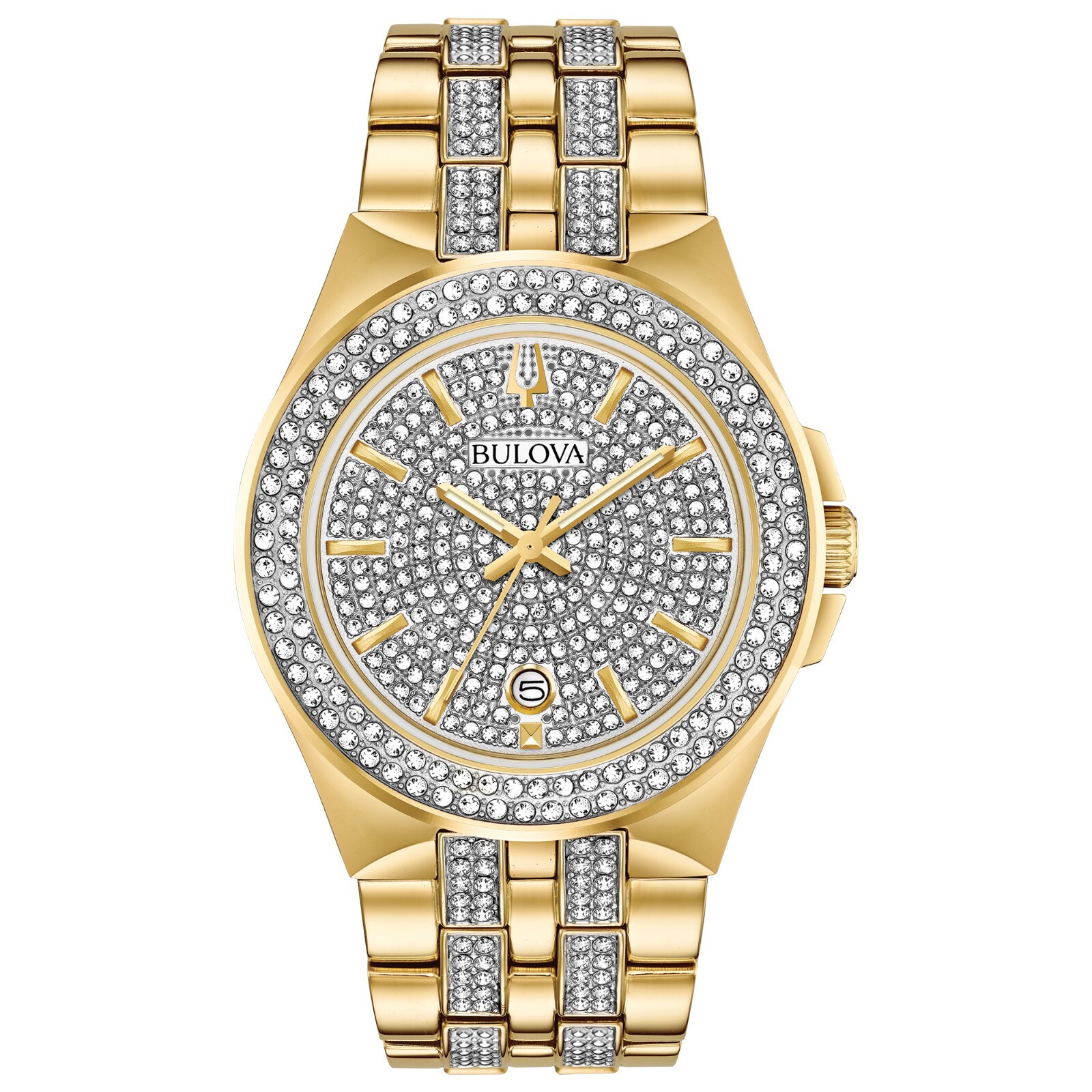 Мужские кварцевые двухцветные часы Bulova с украшением в виде кристаллов Dog Tag Pendant Watch 42mm 98K102