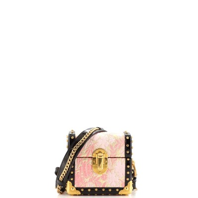 Prada Treasure Trunk Crossbody Bag Floral Jacquard Mini Pink