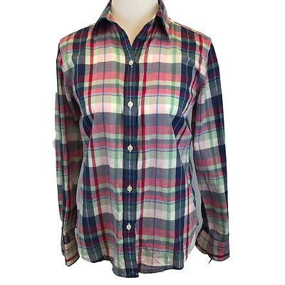 New American Living Plaid Button Front Shirt Size XS Womens Pink Green Preppy