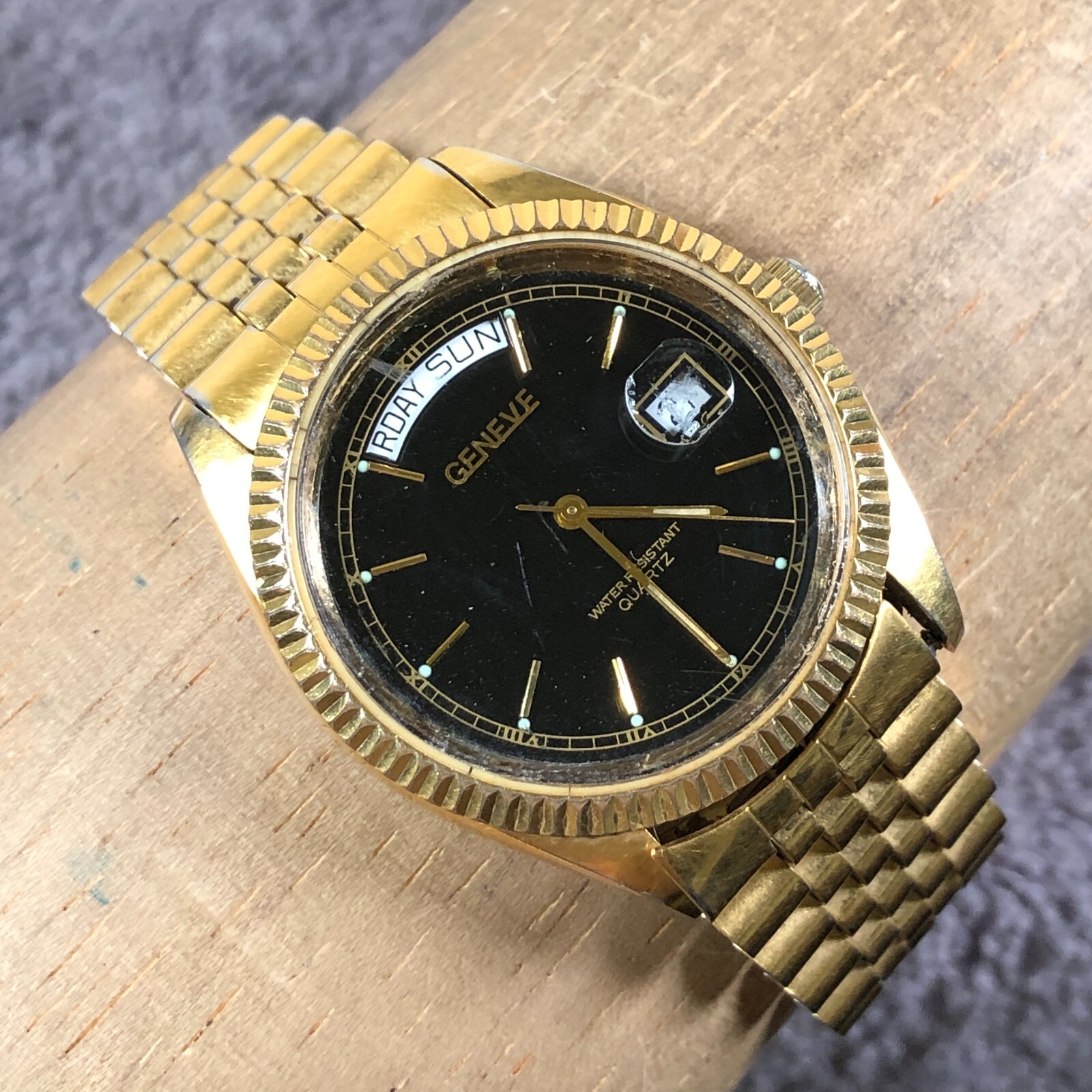 VTG Geneve Men President Day Date Gold Tone Stainless Steel