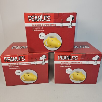 2016 CVS Peanuts Woodstock Sculpted Ceramic Mug Yellow 16 oz New Open Box Set 3