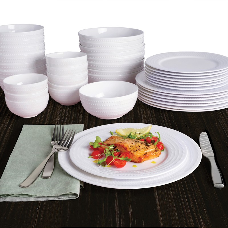 Mikasa Nellie 40-Piece White Dinnerware Set, Service for 8, Plates, Bowls, NEW