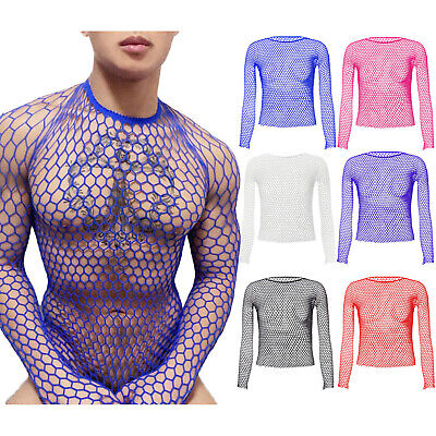 DE TiaoBug Herren Muskel Transparent Shirts Langarm Netz Unterhemd Tops Clubwear