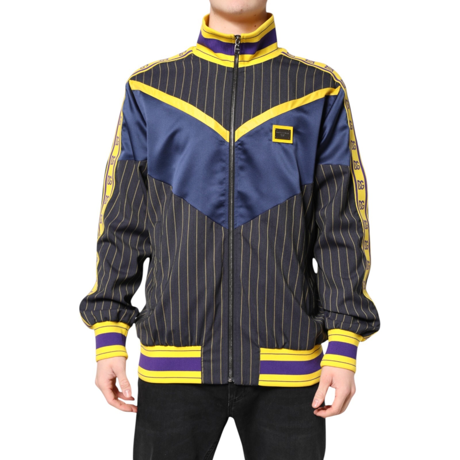DOLCE & GABBANA Jacket Black Striped Logo Full Zip Bomber