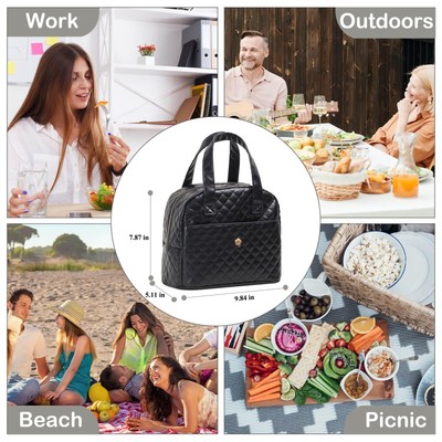 Lunch Bag Women Insulated Lunch Bag PU Leather Lunch Tote Bag Waterproof Reus...