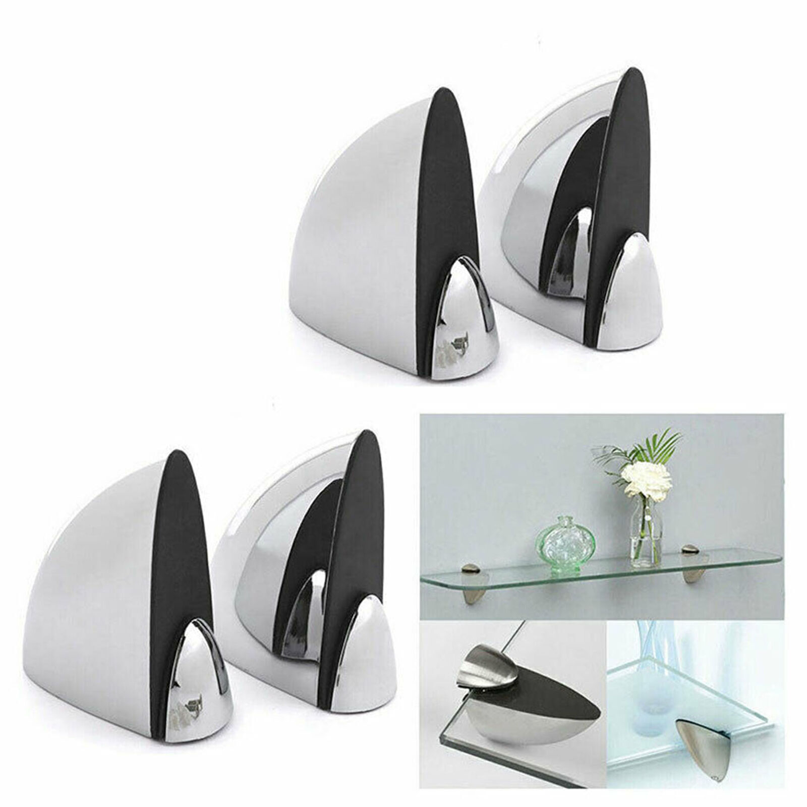 4x Polished Chrome Glass Shelf Support Clamp Bracket Set Bathroom For Shelves US