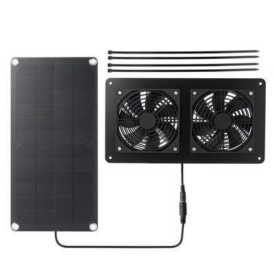 Solar Powered Dual Fan Panel Fan Weatherproof for Chicken Coops,GreenhousesO7P8