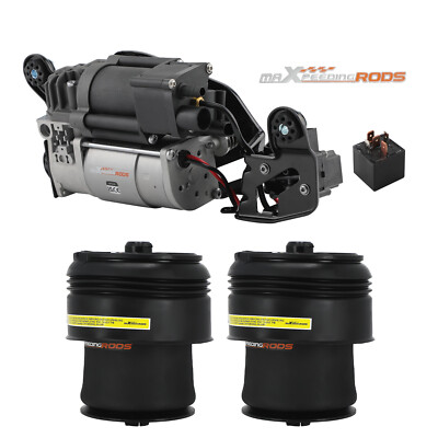 Pair Rear Air Spring Bag Compressor W/ Bracket for BMW X5 F15 X6 F16 2013-2019