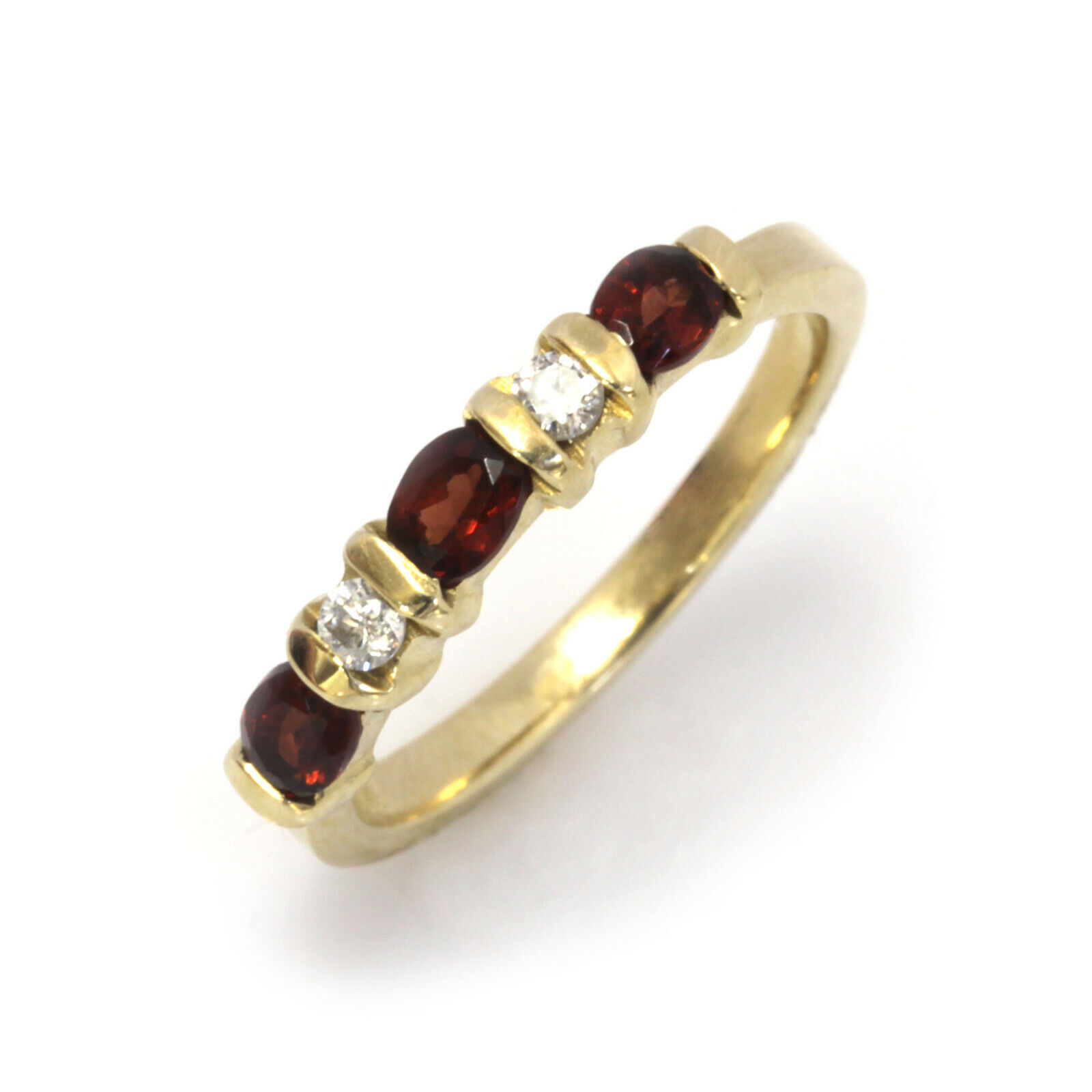 Pre-owned Jewelry By Arsa 0.8 Ctw Natural Red Garnet Diamond Solid 14k Yellow Gold 5 Stone Band Ring 3.5mm