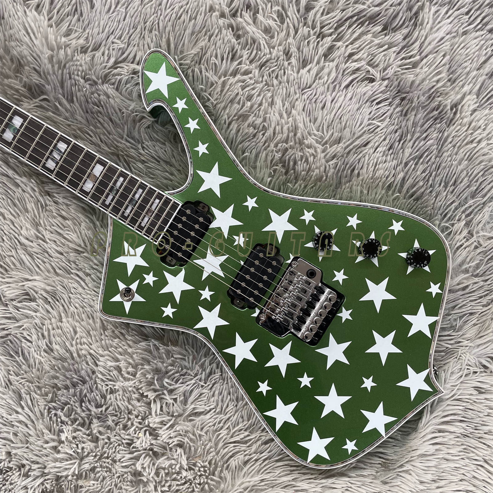 White Stars Metallic Green Iceman Electric Guitar 2H Pickups