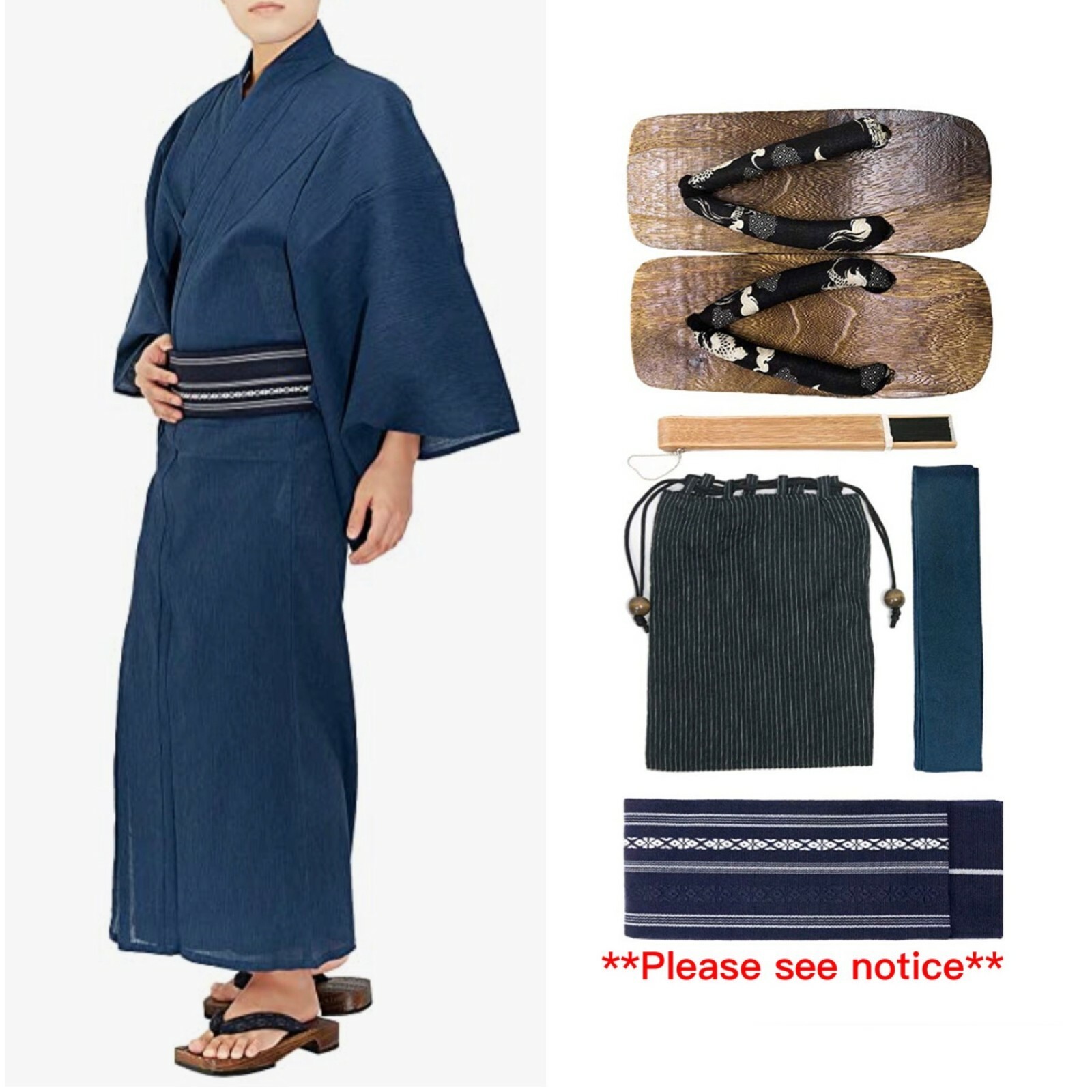 Japanese Men's Kimono Yukata Cotton Linen 6 Items Set G-10