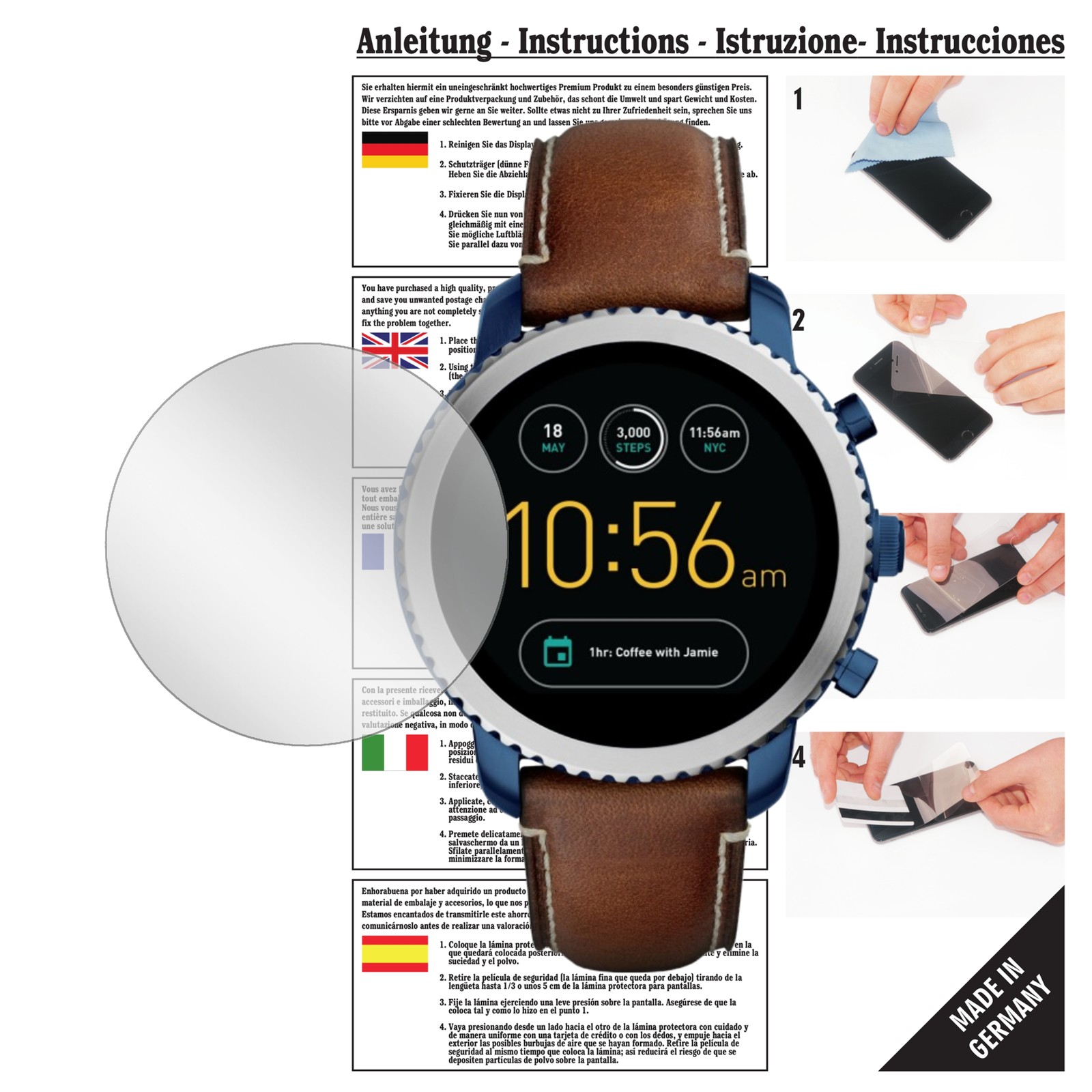 6x Schutzfolie für Fossil Q Explorist Folie Displayschutzfolie klar Displayfolie