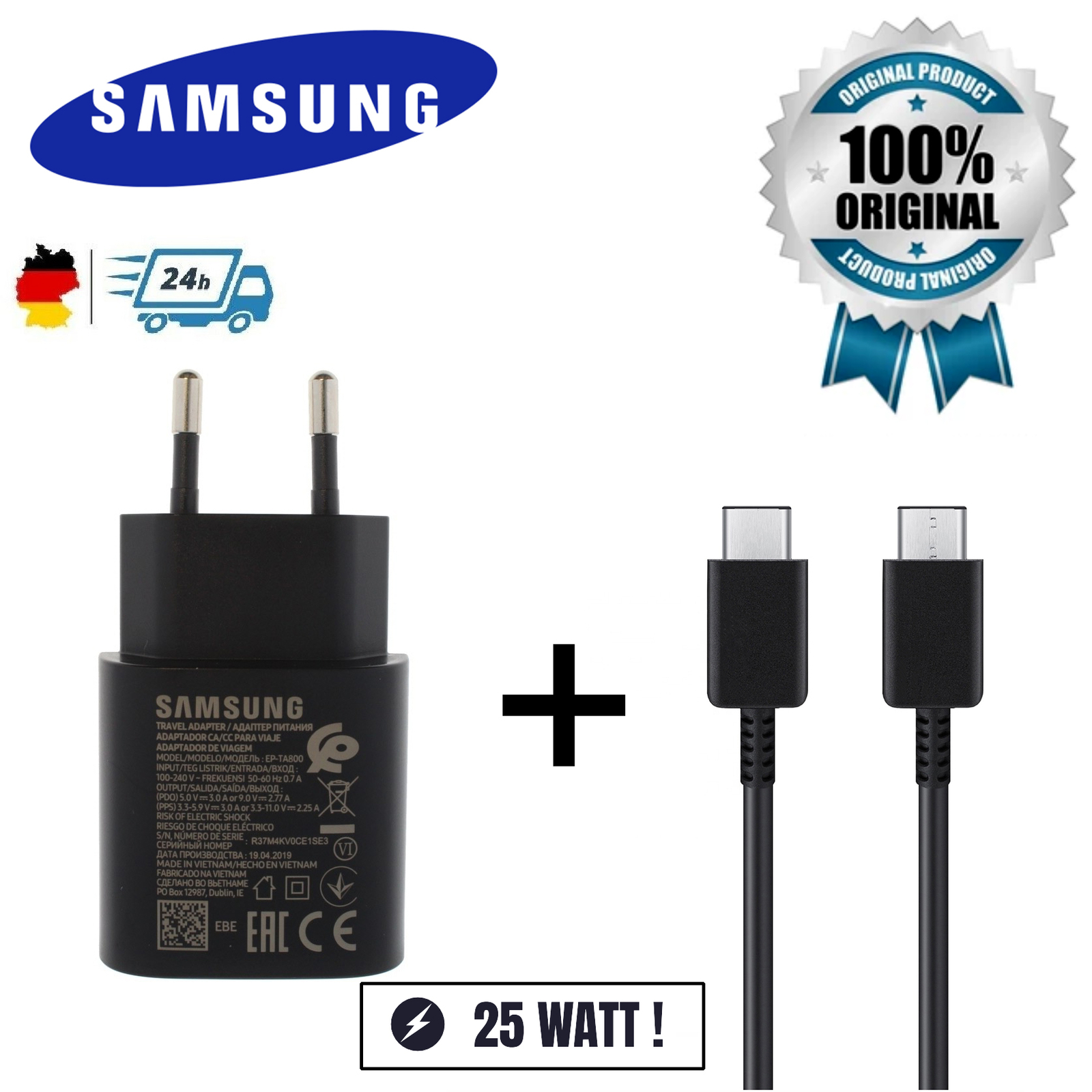 Original Samsung EP-TA800 25W Schnellladegerät USB-C  für Samsung S22/Plus/Ultra