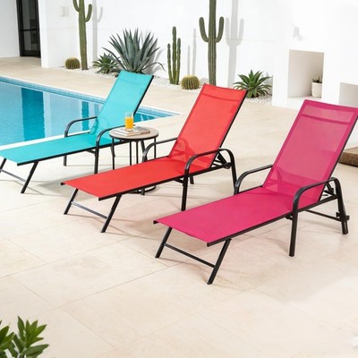 Simple Delxue Folding Chaise Lounge Chair with 5 Reclining Pos...