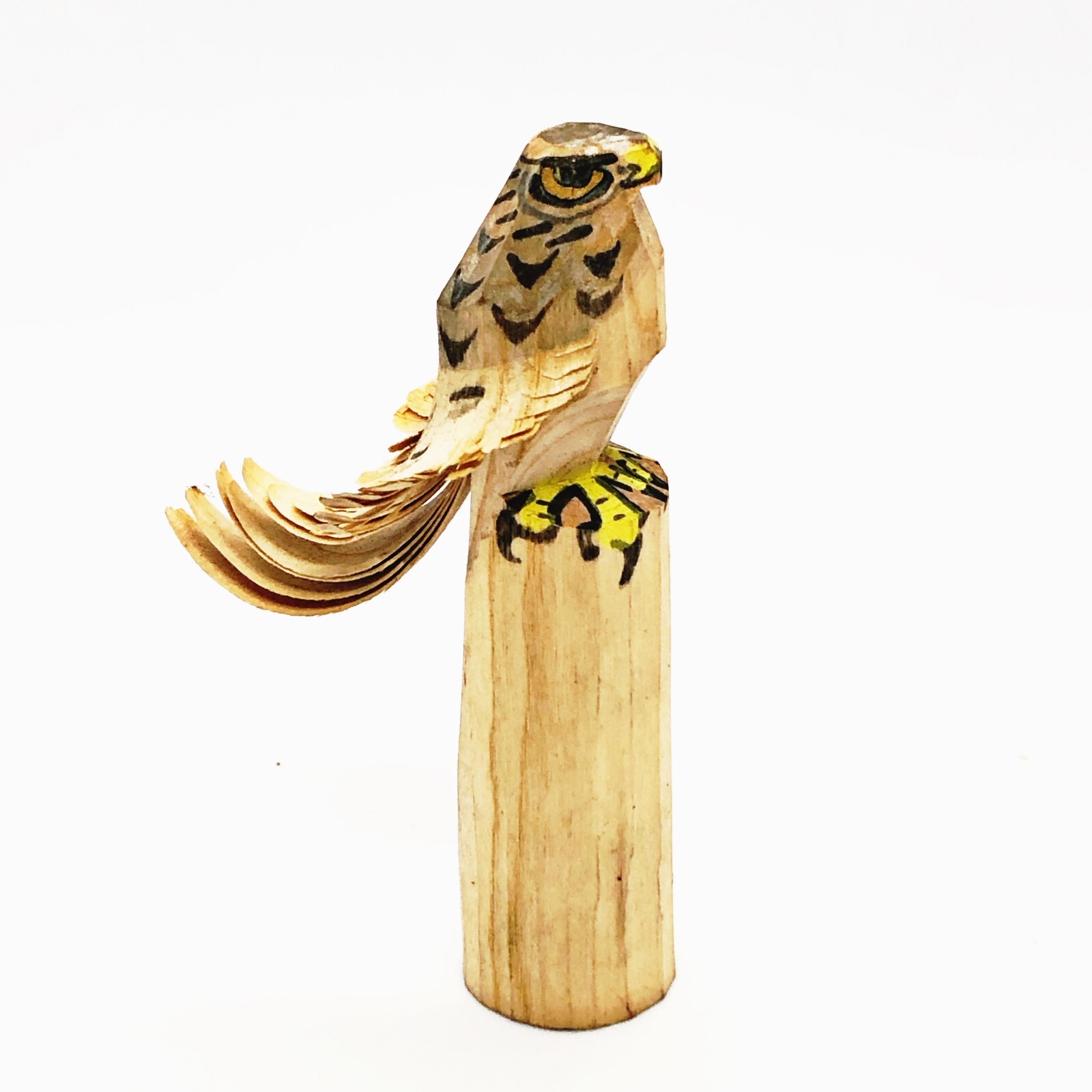 Japanese Sasano Bori Hawk Totem Wooden Falcon Bird Carving