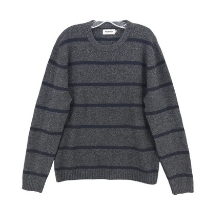 TAYLOR STITCH The Lodge Sweater Charcoal Stripe 100% Baby Yak Size 42 - LARGE