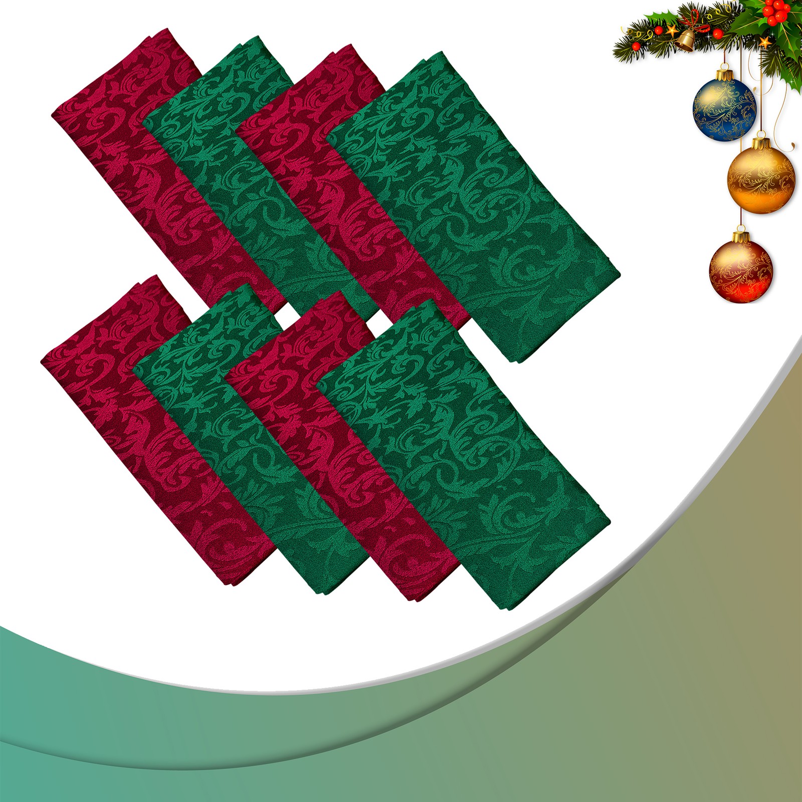 8x Cloth Napkins Damask Red Green 20x20