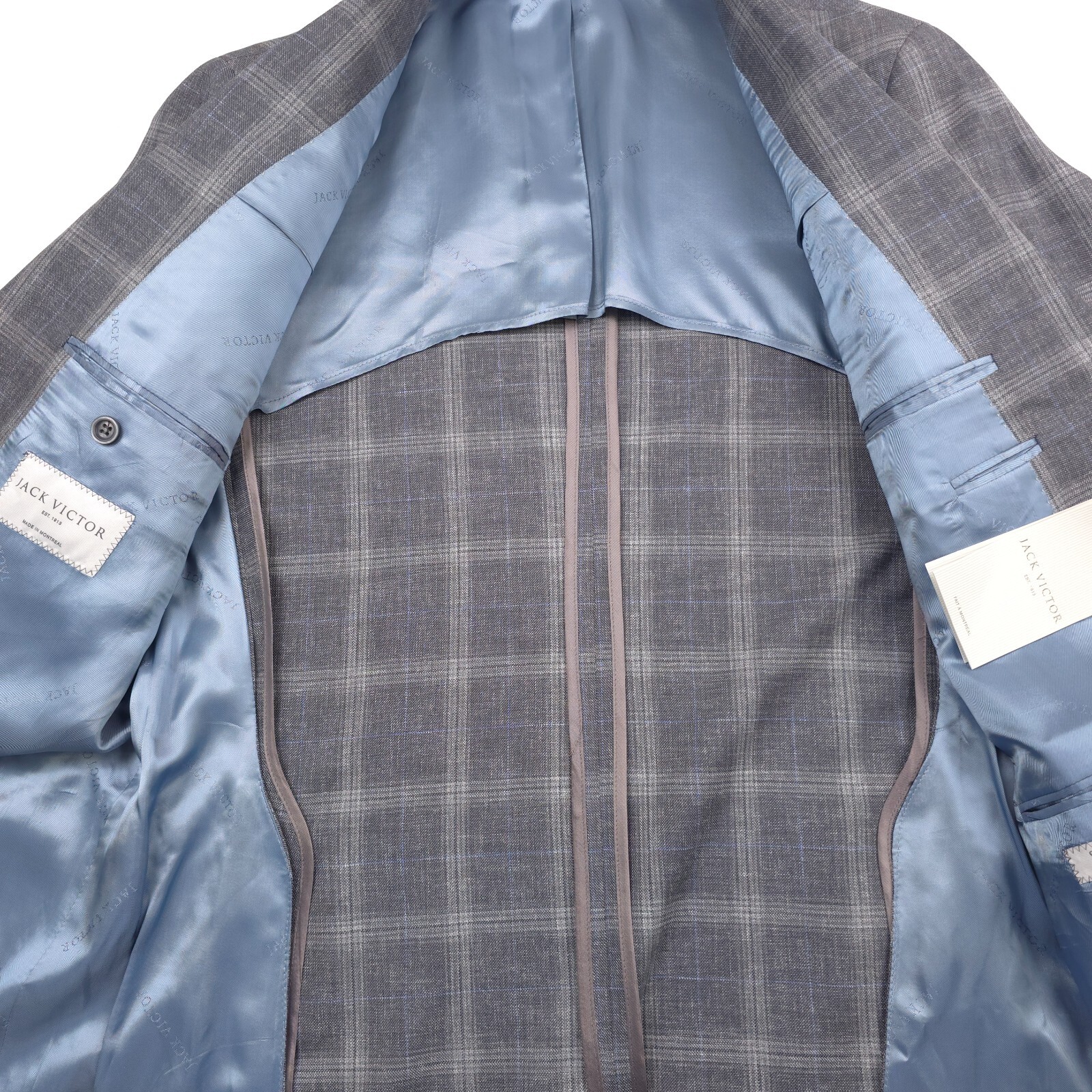 Pre-owned Jack Victor $848  Midland Gray & Blue Plaid Wool Sport Coat Blazer Mens Size 42l