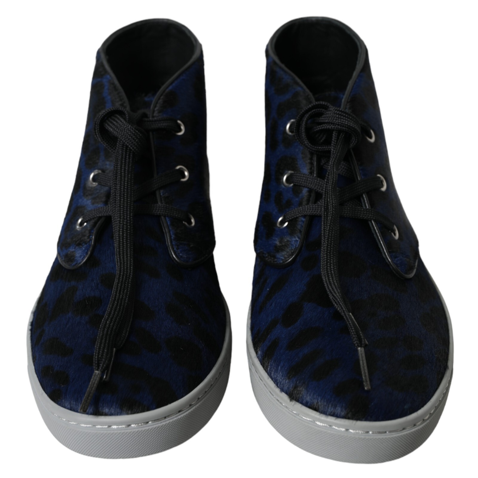 Pre-owned Dolce & Gabbana Shoes Sneakers Blue Calfskin Leopard Mid Top Eu40 / Us7 1300usd