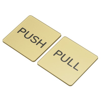 2Pcs Push Pull Door Sign Adhesive Square Acrylic Sticker Marker Golden