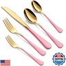 MDEALY 20-Piece Gold and Pink Silverware Set for 4, 18/0 Stainless Steel Flatware Cutlery Utensils Set, Includes Dinner Knives, Forks, Spoons, Salad Forks, Teaspoons, Dishwasher Safe