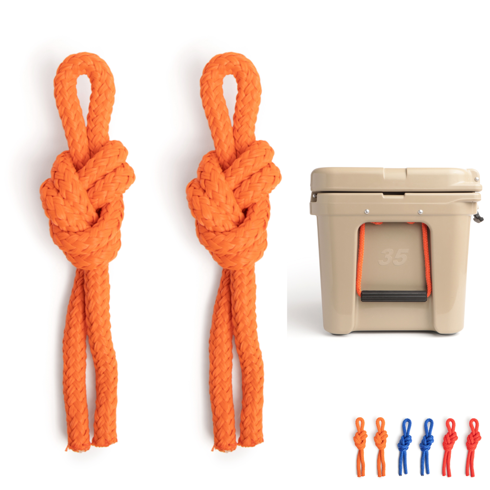 Rubber Latch Kit + Rope Handles for YETI + RTIC Coolers - Orange, Blue, Red