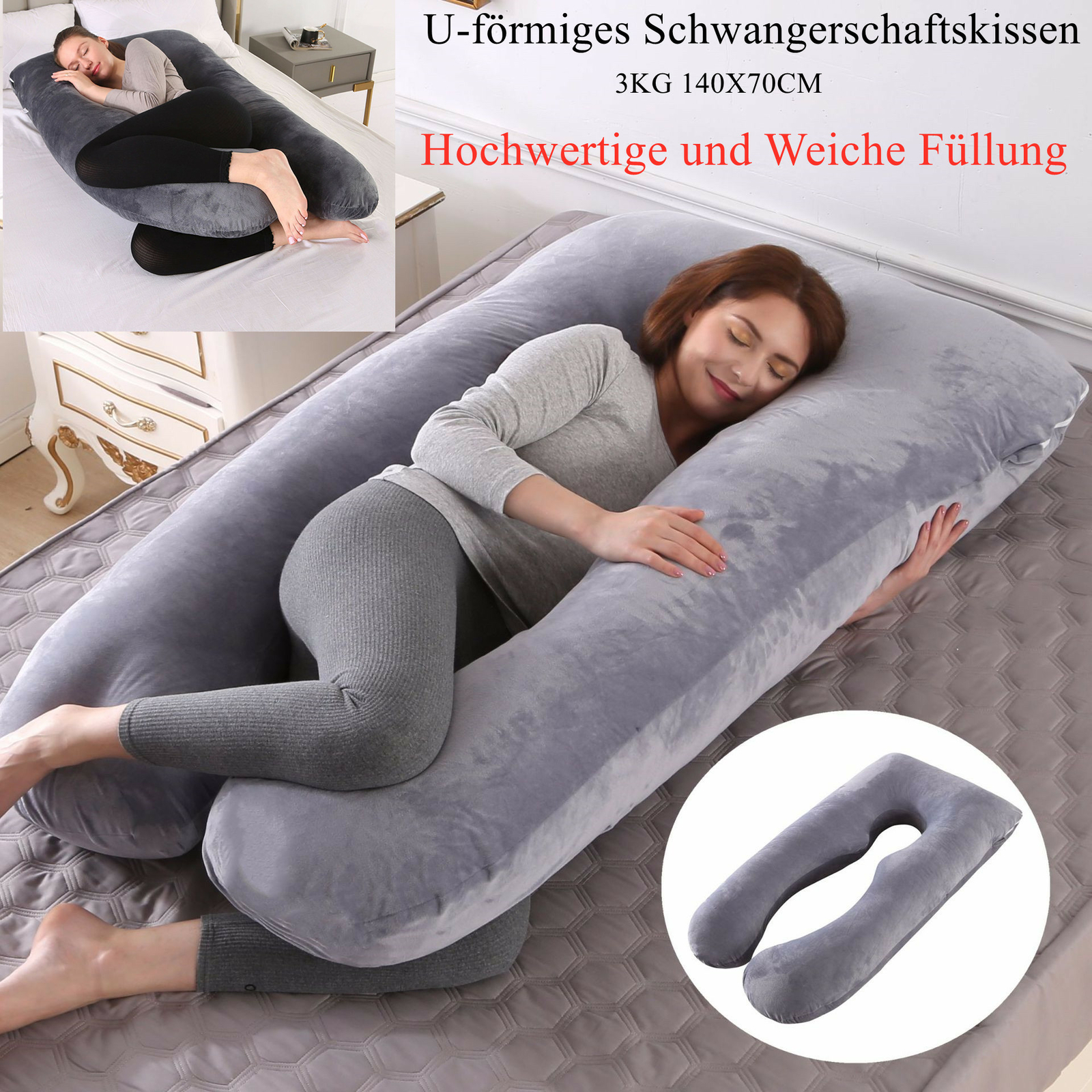 U-förmiges Schwangerschaftskissen, 55-Zoll-Mutterschaftskissen für Schwangeren