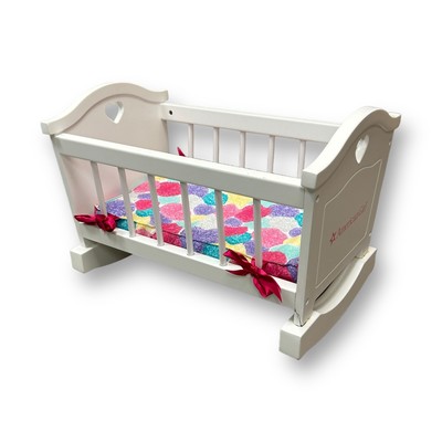 American Girl Bitty Baby White Wooden Cradle & Bedding