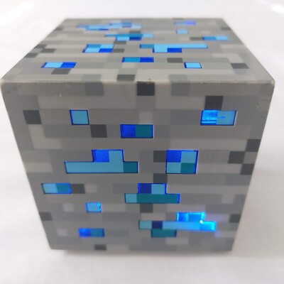 Think Geek 2012 Minecraft Diamond Ore Blue Night Light Up Block Cube- Works!
