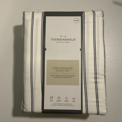   Threshold 400 Thread Count Performance Printed Sheet Set King Blue Stripe