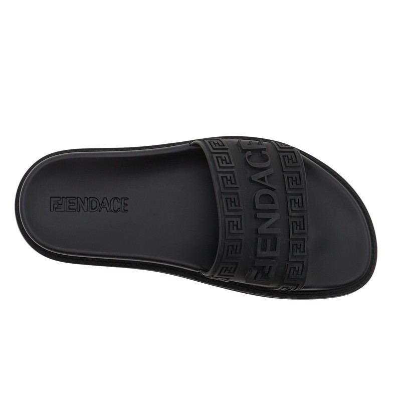 Pre-owned Fendi Fendace Men Slides Black Rubber 8x8340 Size 9 Us