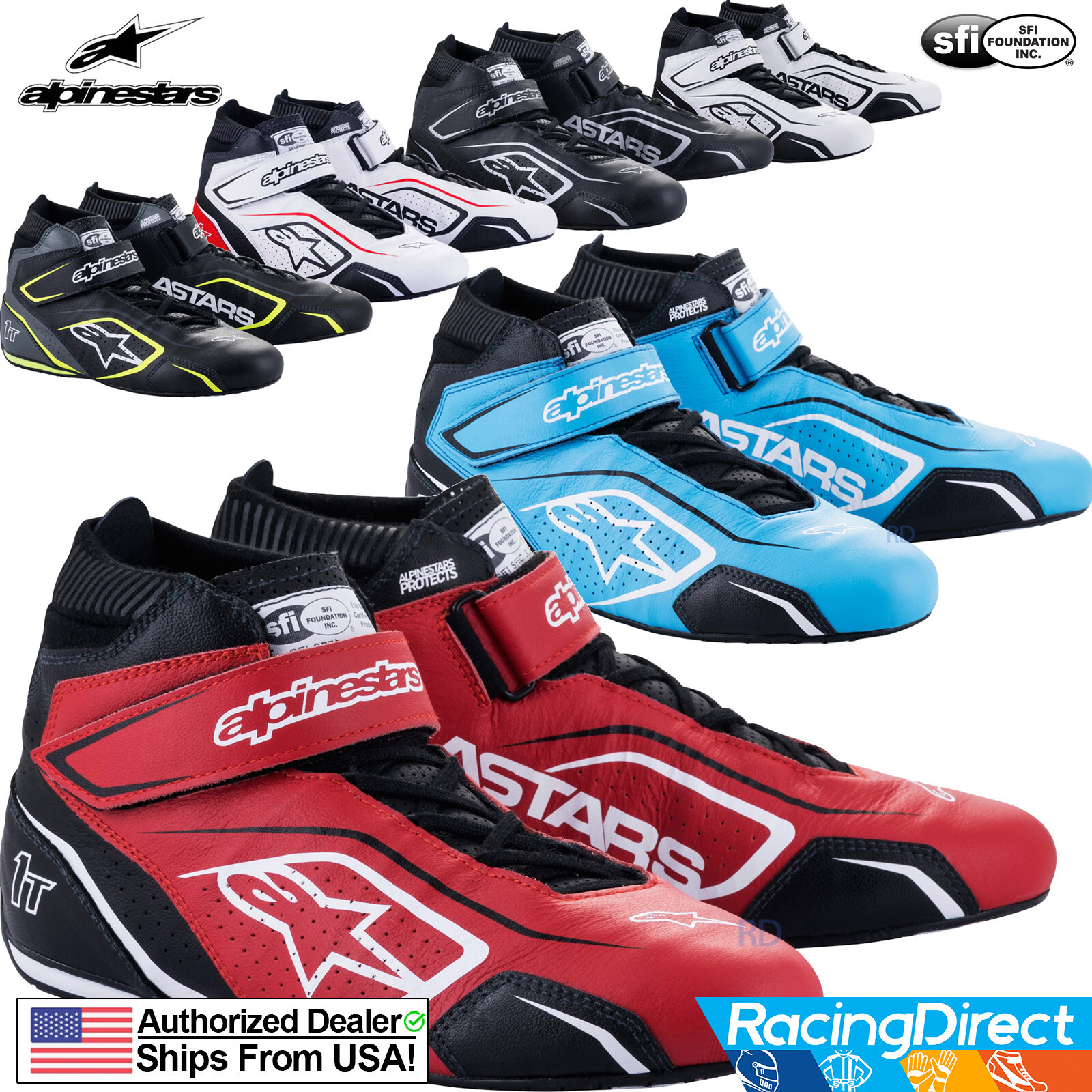 Alpinestars - Tech-1 T v3 Auto Racing Shoes | SFI-5 Rated | Ships