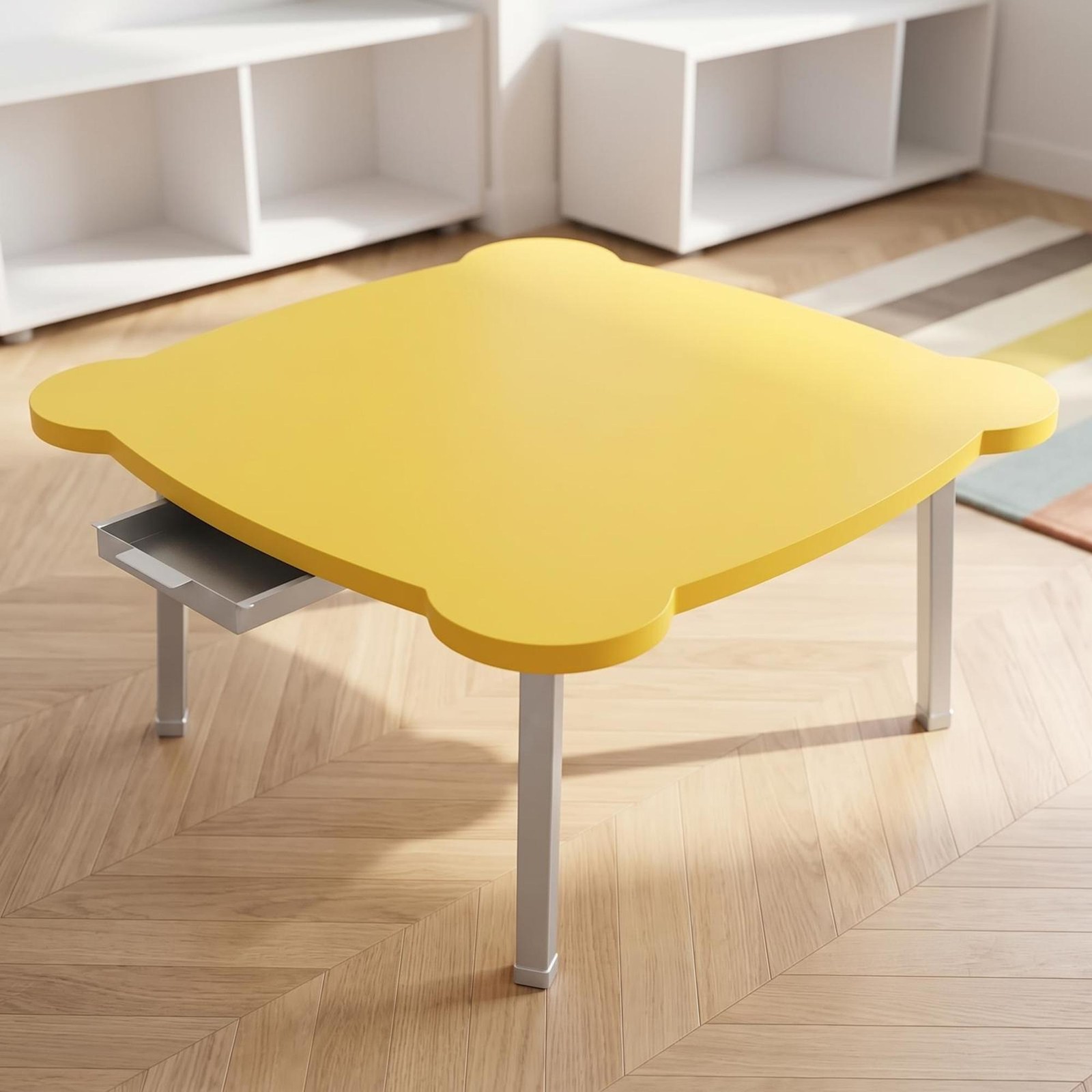 SOGA Portable Floor Table Yellow with Cat Ear Design