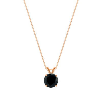 Pre-owned Shine Brite With A Diamond 1.50 Ct Round Cut Black Solid Real 14k Rose Gold Solitaire Pendant 18" Necklace In Pink