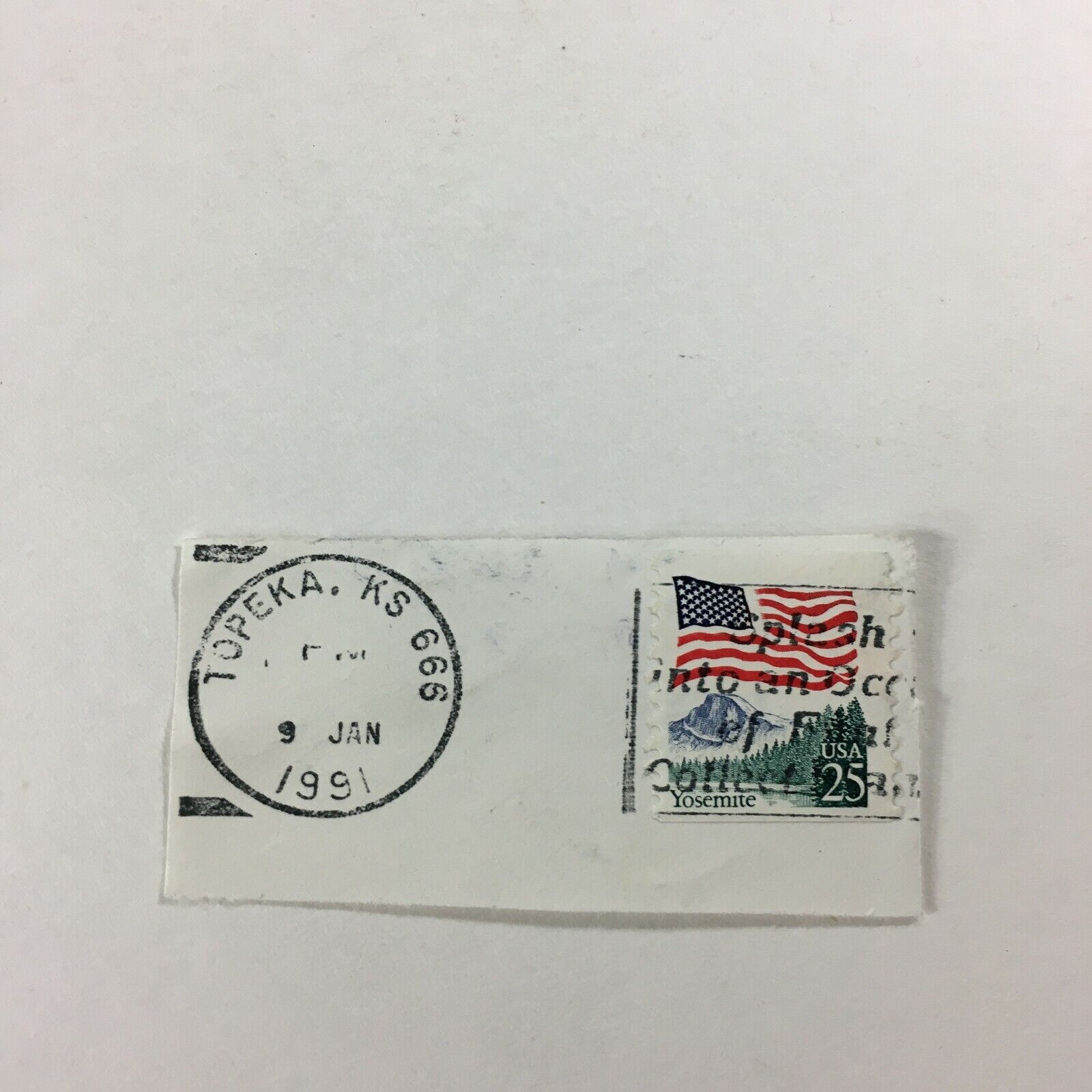 Vintage Jan 9, 1991 USED Stamp American Flag & Yosemite Topek...