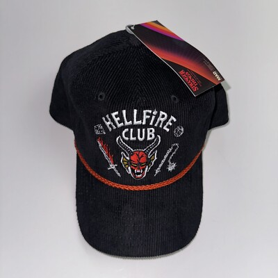 Stranger Things Hellfire Club Corduroy Hat Cap Mad Engine Black Hell Fire NWT